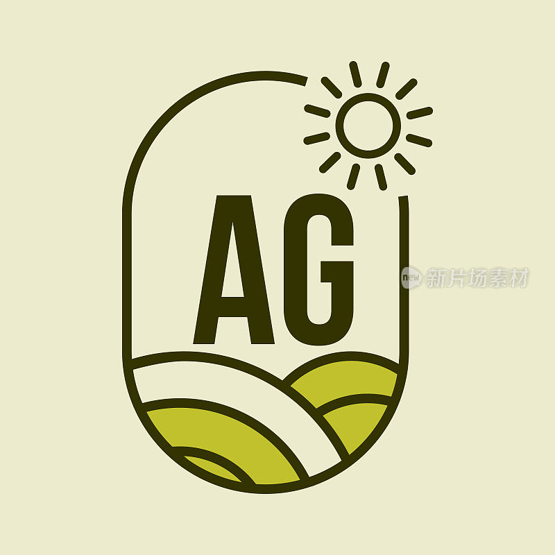 字母AG徽章模板上的农业标志。Letter AG Agro Farm, Agribusiness, Eco-farm标志